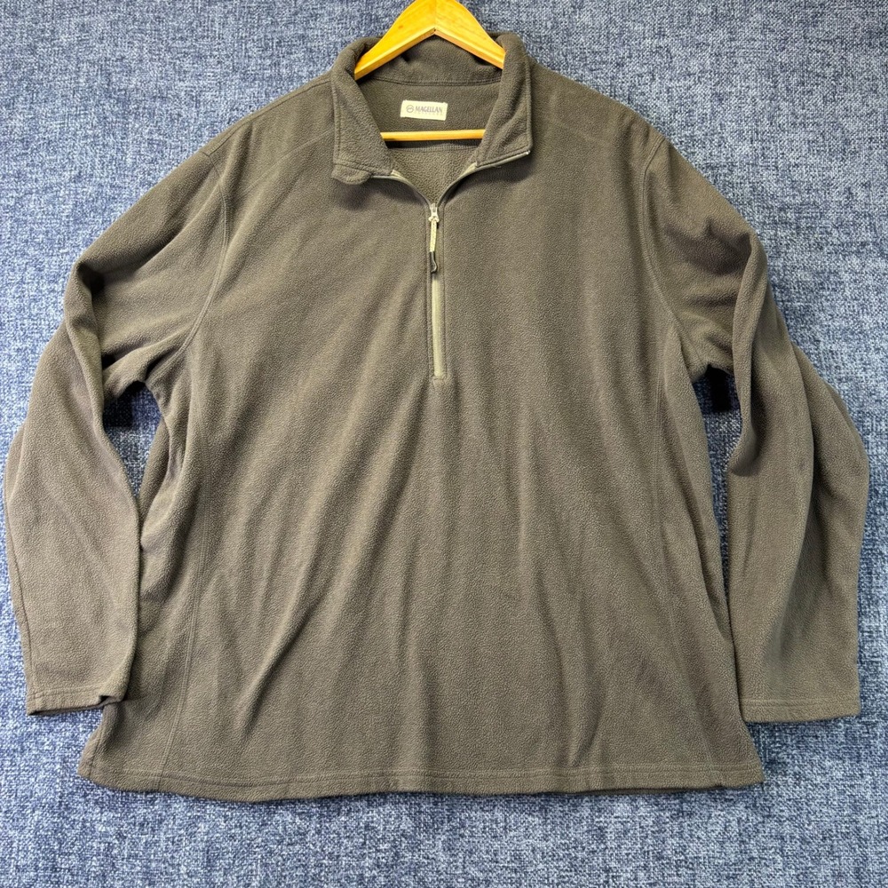 Magellan Outdoors Fleece Pullover Mens XL Gray Polyester Regular Quarter Zip
